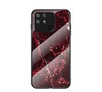 BRAND SET Funda para Realme Narzo 50A Caja de Vidrio de Mármol Templado Funda de Silicona Ultrafina Case para Realme Narzo 50A (Rojo)