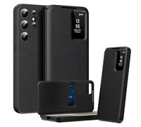 BRAND SET Funda para S25 Ultra - Marco de Cuero y PC, Carcasa Flip con Ventana Inteligente y Ranura para Tarjetas, Funda para Samsung Galaxy S25 Ultra (Negro)