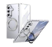 BRAND SET Funda para Samsung Galaxy Z Fold7, Protector de Pantalla Integrado, Anillo Giratorio 360° con Función Soporte, Carga Inalámbrica, Cover PC Antigolpes, Plata
