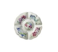Brandani 51191 - Bandeja para aperitivos Flora de porcelana, 27 cm de diámetro, decoración floral, delicadas hortensias y folíolos, lavavajillas, microondas, horno, congelador