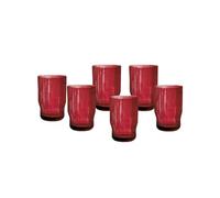 BRANDANI 51531 - Juego de 6 vasos Plisse de color rojo, de cristal, 8 x 12 cm de altura, 25 oloridos, brillantes, peculiares rayas verticales, aptos para lavavajillas