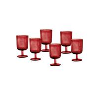 Brandani 51532 Copa Plisse Roja Juego de 6 unidades de cristal, 8 x 14 cm de altura, 25 cl, coloridas, brillantes, peculiares rayas verticales, aptas para lavavajillas