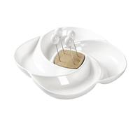 BRANDANI Bandeja para aperitivos de porcelana y bambú con 4 tenedores, 24 cm