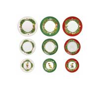 BRANDANI Juego de platos de 18 piezas de Navidad Elfomagia de porcelana