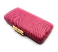 BRANDELIA Cartera de mano alargada Bolso de fiesta mujer Clutch con cierre de boquilla y cadena dorada al hombro, Buganvilla