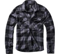 Brandit Camisa a Cuadros Hombre Camisa de Franela Negro/Gris Marengo S 100% algodón Labelpatch Regular