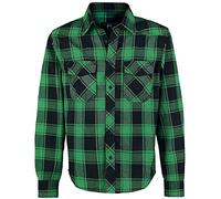Brandit Camisa a Cuadros Hombre Camisa de Franela Verde-Negro S 100% algodón Labelpatch Regular