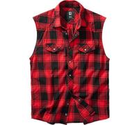 Brandit Checkshirt Sin Mangas Hombre Algodón Corte Recto Motocicleta Rojo Negro