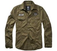 Brandit Luis Vintage Camisa con Insignias Hombre Urbano Outdor Algodón Oliva