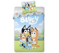BrandMac Bluey & Family - Juego de ropa de cama para niños pequeños, funda de edredón de 100 x 135 cm con funda de almohada de 40 x 60 cm, juego de ropa de cama oficial Bluey | Diseño colorido de