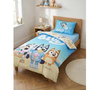 BrandMac Bluey - Juego de cama infantil (100 x 135 cm, funda de almohada de 40 x 60 cm, 100 % algodón, certificado), diseño de playa con Bluey, Bingo y Muffin, ideal para cuna y bebé