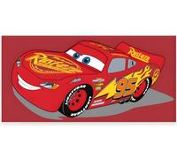 BrandMac Disney Cars Toalla de playa y baño 70x140cm, 100% algodón | Toalla para baño y natación para niños suave y absorbente | Diseño de Disney de “Lightning McQueen” en rojo con acción de carreras