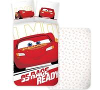 BrandMac Flash McQueen Coche Juego de Ropa de Cama Tamaño Cama de Bebé | Funda de Edredón 100x140 cm & Funda de Almohada 40x45 cm, 100% Algodón | Juego de Ropa de Cama Reversible Flash McQueen para