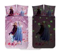 Brandmac Frozen Elsa & Anna - Juego de ropa de cama para cuna de 100 x 135 cm y funda de almohada de 40 x 60 cm, 100 % algodón, juego de funda nórdica que brilla en la oscuridad, juego de cama