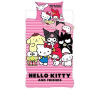 BrandMac Hello Kitty & Friends - Juego de ropa de cama reversible, funda nórdica de 135 x 200 cm, funda de almohada de 80 x 80 cm, tamaño alemán, 100% algodón