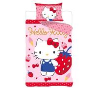 BrandMac Hello Kitty - Juego de ropa de cama reversible de 2 piezas, funda nórdica de 135 x 200 cm, funda de almohada de 80 x 80 cm, 100% algodón