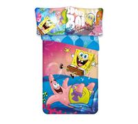 Brandmac - Juego de cama de Bob Esponja 100% algodón, funda nórdica reversible de 140 x 200 cm + funda de almohada de 65 x 65 cm, con Bob y Patrick