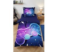 BrandMac Juego de cama Gamer 100% algodón, funda nórdica de 135 x 200 cm y funda de almohada de 80 x 80 cm