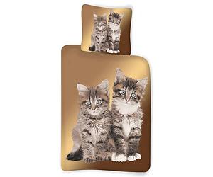 BrandMac Juego de ropa de cama con diseño de gato (135 x 200 cm, 80 x 80 cm)