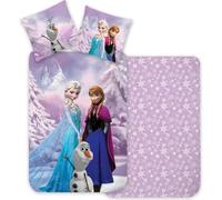 Juego de cama Queen des Neiges, 100% algodón, funda nórdica para cama pequeña de 100 x 135 cm + funda de almohada de 40 x 60 cm, reversible, con Elsa, Anna y Olaf