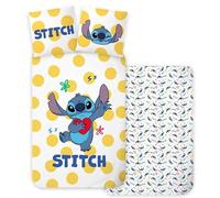 BrandMac Lilo & Stitch 01 - Juego de ropa de cama tamaño cuna, funda de edredón de 100 x 135 cm con funda de almohada de 40 x 60 cm, 100% algodón, juego de ropa de cama reversible para bebé, perfecto