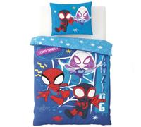 BrandMac Marvel Spidey Junior Juego de cama | Funda de edredón de 100 x 135 cm + funda de almohada de 40 x 60 cm, 100% algodón, suave y transpirable para bebé, diseño oficial de Spidey