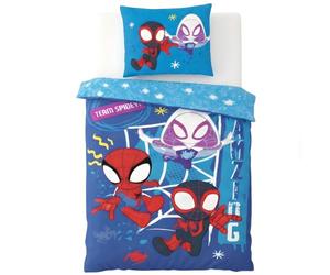 BrandMac Marvel Spidey Junior Juego de cama | Funda de edredón de 100 x 135 cm + funda de almohada de 40 x 60 cm, 100% algodón, suave y transpirable para bebé, diseño oficial de Spidey