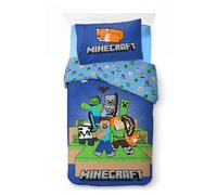 BrandMac Minecraft Bedlinen - Juego de ropa de cama individual, funda de edredón de 140 x 200 cm y funda de almohada de 60 x 65 cm, 100 % algodón, suave, transpirable y reversible, diseño de Minecraft