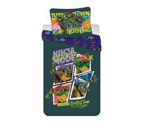 Brandmac TMNT - Juego de ropa de cama de 100 x 135 cm + funda de almohada de 40 x 60 cm, 100 % algodón, ropa de cama reversible para niños pequeños y preescolares