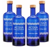 BrandPrint Juego de 4 botellas de cristal azul modelo ISIDE, 750 ml, serigrafía 4 chispeante, tapón de rosca revestido de madera | Botella de cristal agua solarizada