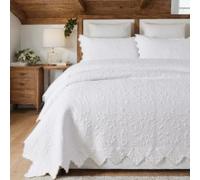 Brandream Juego de edredón Blanco tamaño King con Borde Festoneado 100% algodón Matelasse Juego de Ropa de Cama de Lujo Estilo Granja, cubrecamas Acolchadas Queen de 3 Piezas