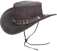 Brandslock Sombrero vintage negro y marrón de ala ancha estilo australiano para hombre, Marrón, XXL