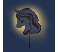 Brandsseller Lámpara de noche LED de madera, 30 x 29 cm, lámpara de pared, lámpara de noche, con cordón, luz blanca cálida, funciona con pilas, unicornio, rosa