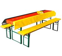 Brandsseller Set de 3 Piezas - 2 Cojines Acolchados para Banco 220x25 cm y 1 Mantel 240x90 cm - Ideal para Mesas Cerveceras, Fiestas Populares o Eventos al Aire Libre - Mundial Amarillo
