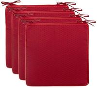 Brandsseller Set de 4 Cojines de asiento 40x40x4 cm - Cojine para silla repelente al Agua con Cintas de Sujeción en estructura de Panal - interior y exterior - Cocina,Terraza, Jardín - Rojo