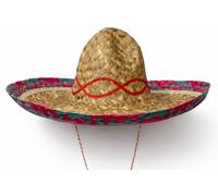 Brandsseller Sombrero de paja Ø 60 cm - Sombrero mexicano ideal para playa, carnaval y fiestas - Unisex - Natural/Azul/Rojo