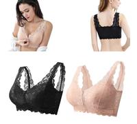 Branelly Bra Front Zip Lace,Branelly The Innovative and Healthy Underwireless Bra,V Neck Front Closure Breathable Push up Bras for Women Plus Size,with Removable Padded. (L, Black+Skin Color)