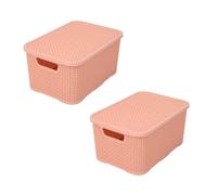 BranQ Home essential Cesta con tapa en diseño de ratán, juego de 2 unidades, tamaño S, 7 L, sin bisfenol A, plástico polipropileno, color rosa salmón, 28,5 x 19,5 x 12,9 cm, 2 unidades