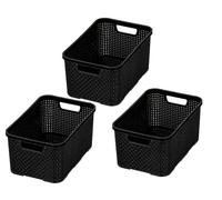 BranQ - Home Essential Cesta en diseño de ratán, juego de 3 unidades, tamaño M, 10 L, sin bisfenol A, plástico polipropileno, negro, 28,8 x 19,7 x 16,2 cm