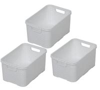 BranQ - Home Essential Cesta en diseño de ratán, juego de 3 unidades, tamaño M, 10 L, sin bisfenol A, plástico polipropileno, blanco, 28,8 x 19,7 x 16,2 cm