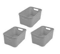 BranQ - Home Essential Cesta en diseño de ratán, juego de 3 unidades, tamaño S, 7 L, sin bisfenol A, plástico polipropileno, gris claro