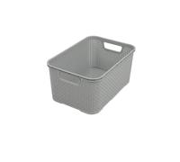 BranQ - Home Essential Cesta universal multifuncional en diseño de ratán, tamaño L 19 L, plástico polipropileno sin bisfenol A, gris claro, 38 x 27,8 x 18,5 cm