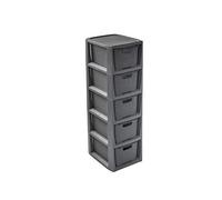 BranQ - Home essential - Estantería en diseño de ratán, plástico Polipropileno 100% Reciclado, ecológico, Color Antracita, 29,5 x 24 x 80 cm, 5 cestas