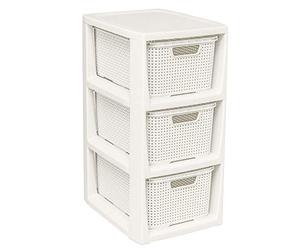 BranQ - Home essential - Estantería en diseño de ratán, plástico Polipropileno, Color Crema, 29,5 x 24 x 48,7 cm