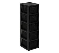 BranQ - Home essential - Estantería en diseño de ratán, plástico Polipropileno sin bisfenol A, Color Negro, 29,5 x 24 x 80 cm, 5 cestas