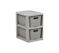 BranQ - Home Essential Estantería en diseño de ratán, plástico Polipropileno sin BPA, Color Gris Claro, 29,5 x 24 x 32,8 cm, 2 cestas
