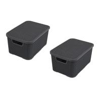 BranQ Home essential Tapa Cesta en diseño de ratán, Juego de 2 Unidades, tamaño M, 10 L, plástico PP, Antracita, 10 L