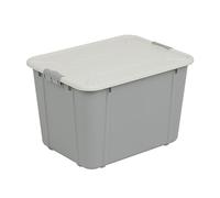 BranQ Home essential, Velur - Caja de almacenamiento resistente de 30 l con tapa con cierre de clip, sin BPA, de plástico, apilable, ideal para el hogar y el garaje, gris claro