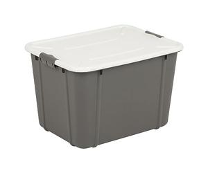 BranQ Home essential, Velur - Caja de almacenamiento resistente de 30 l con tapa con cierre de clip, sin BPA, de plástico, apilable, ideal para el hogar y el garaje, gris oscuro