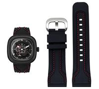 BRART Correa de reloj de goma para hombre, resistente al agua, a prueba de sudor, cadena de reloj diésel, 28 mm, accesorios de reloj negro y naranja, 28mm, Ágata